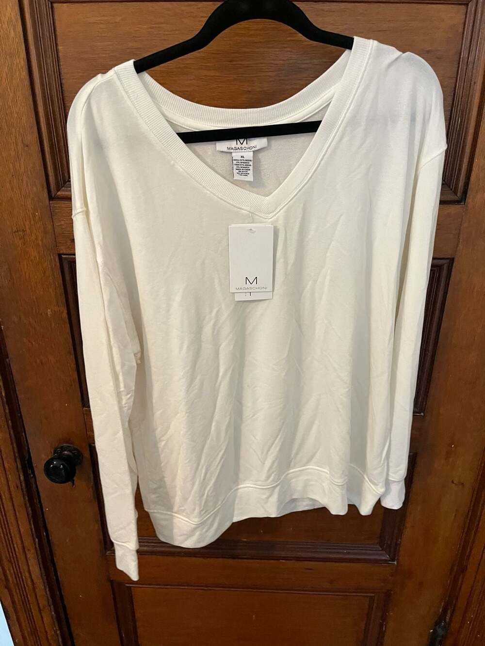 Magaschoni Ivory Modal V-Neck Long Sleeve Top Size XL